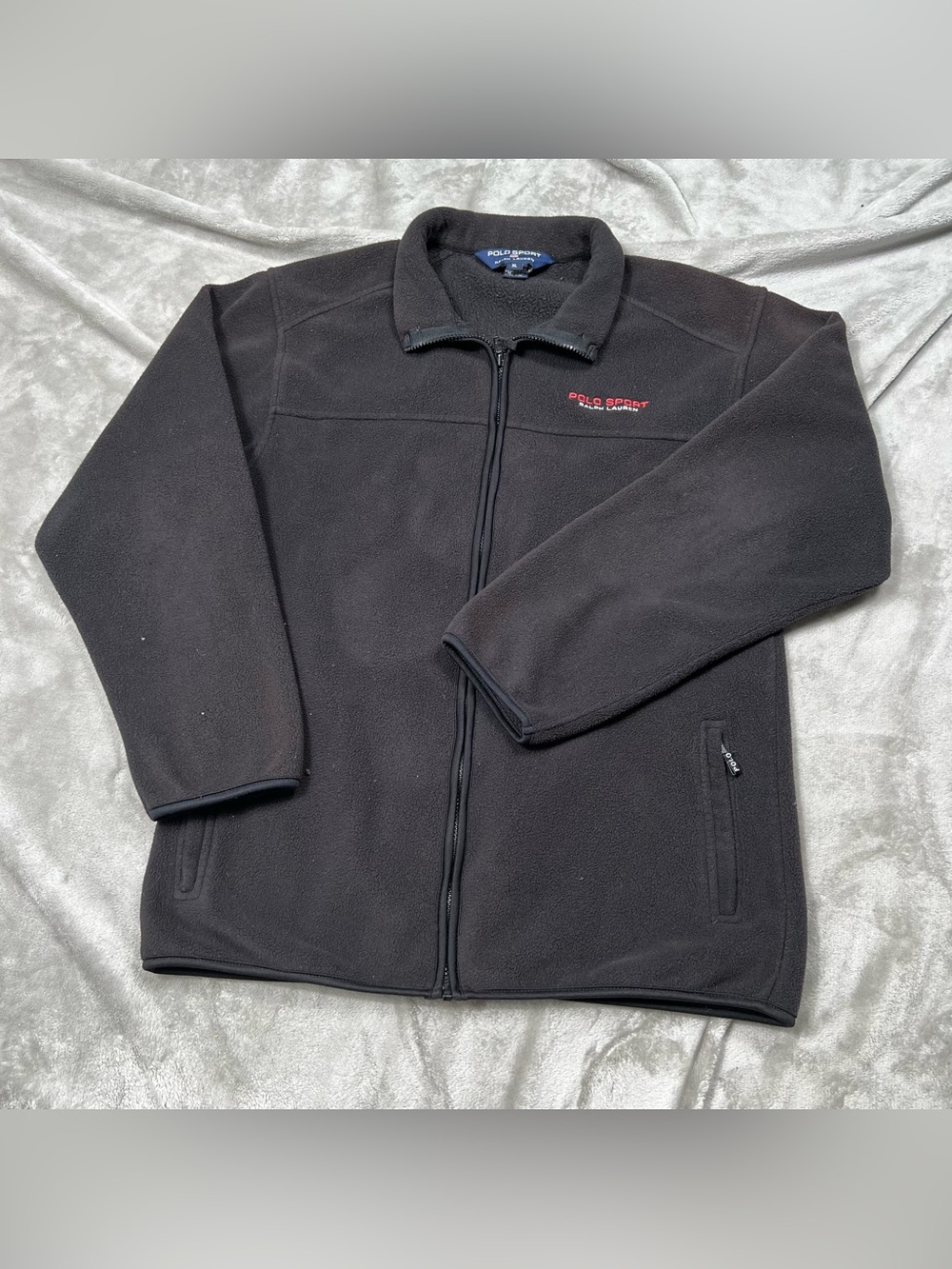 Vintage Polo Sport Ralph Lauren Fleece Jacket Womens XL Black Full Zip Spellout